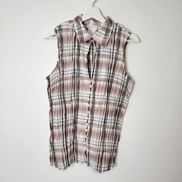 Soft Surroundings Sleeveless Crinkle Button-Up Top Size L - Picture 1 of 8